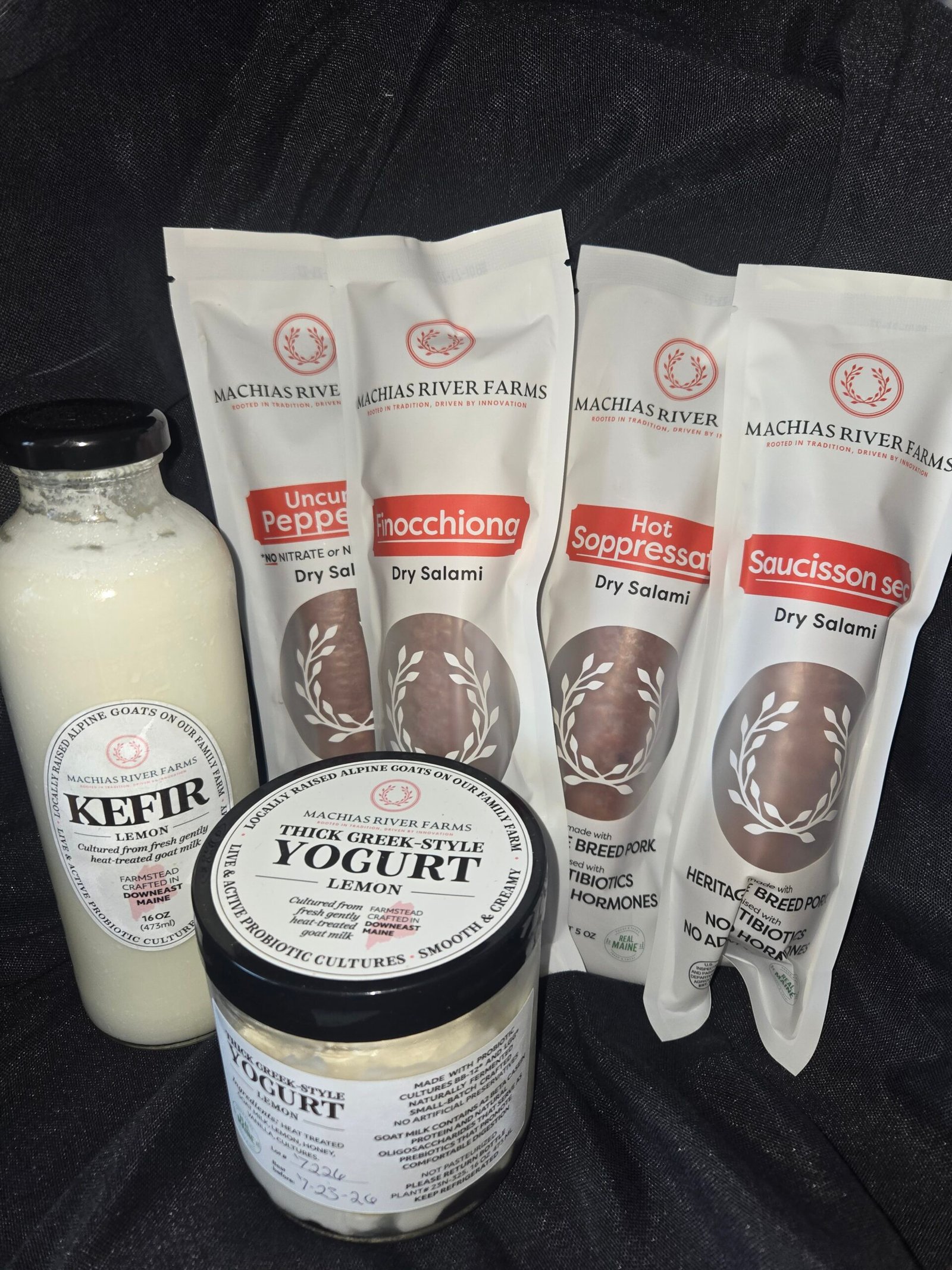Machias River Farms kefir, Greek-style yogurt and dry salami